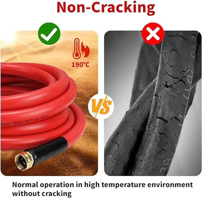 Garden Hose 15 ft x 5/8” Hot Water Hose, -50°F to 190°F,Burst 600Psi Flexible & Lightweight Upgraded Rubber Hoses,3/4” Solid Fittings for All-weather Outdoor Lawn & Garden