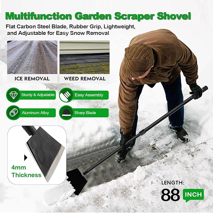 Floor Scraper, Garden Scraper Shovel, Cleaning Remove Tool With 88in Long Handle,Sturdy Tile Scraper for Ice, Tiles, Ceiling, Concrete, Tape, Glue - Heavy Duty Sharp Blade (4mm Thickness)
