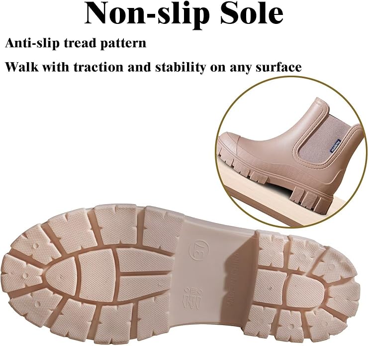 Short Rain Boots Women Waterproof Ankle Rainboots Fashion Chelsea Boots Non-Slip Garden Shoes for Outdoor Work Booties