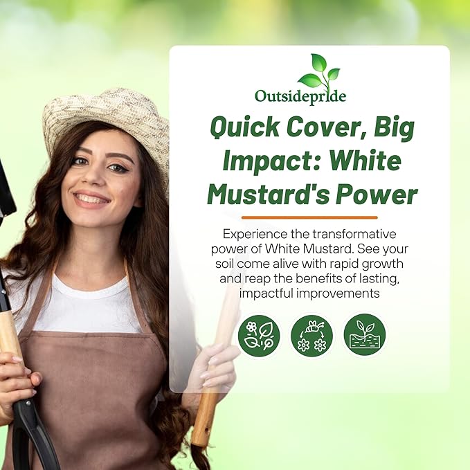 Outsidepride White Mustard Seeds for Planting - 10 lb Annual Cover Crop Seeds w/Deep Root System, High Protein Forage, Ideal for Soil Fertility, Crop Rotations, & Livestock Nutrition