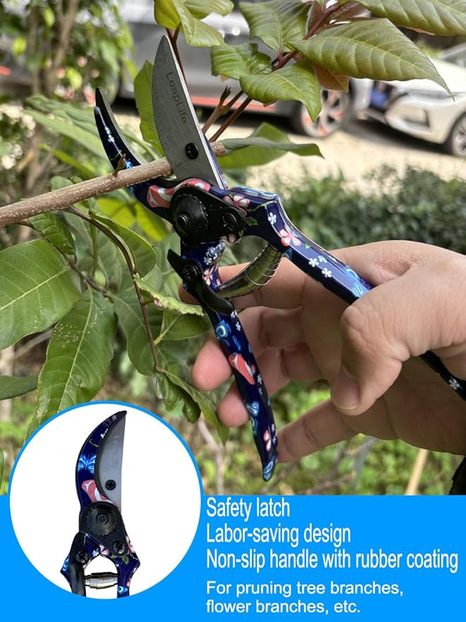 Pruning Shears, Large Soil Shovel, Dirt Rake, Gardening Daily Loosening and Pruning, Non-Slip and Durable, Gift for Men and Women (Gardening Tools Aluminum Set) (Dark Blue Flower 3 PCS Tool)