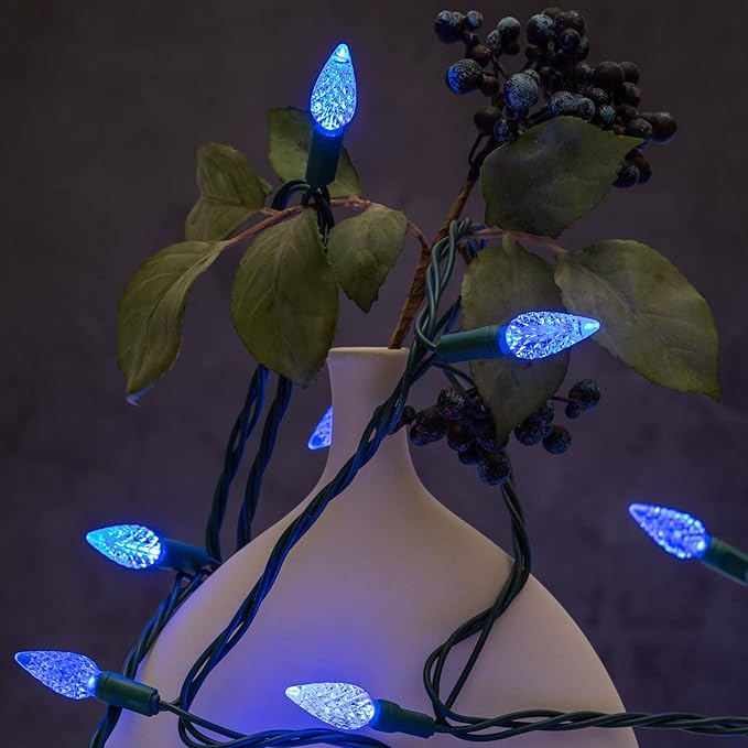 YULETIME Blue One-Piece C6 Strawberry Christmas Lights 140 Count 71 Feet, 2 Sets 70 LED 35.5 ft High Waterproof UL Certified String Light (Blue)