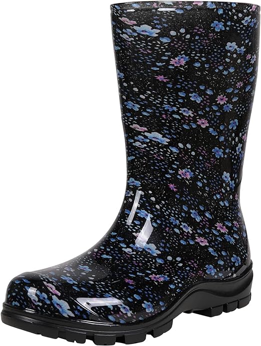 Asgard Women's Mid Calf Rain Boots Printed Waterproof Rubber Boots Short Garden Shose