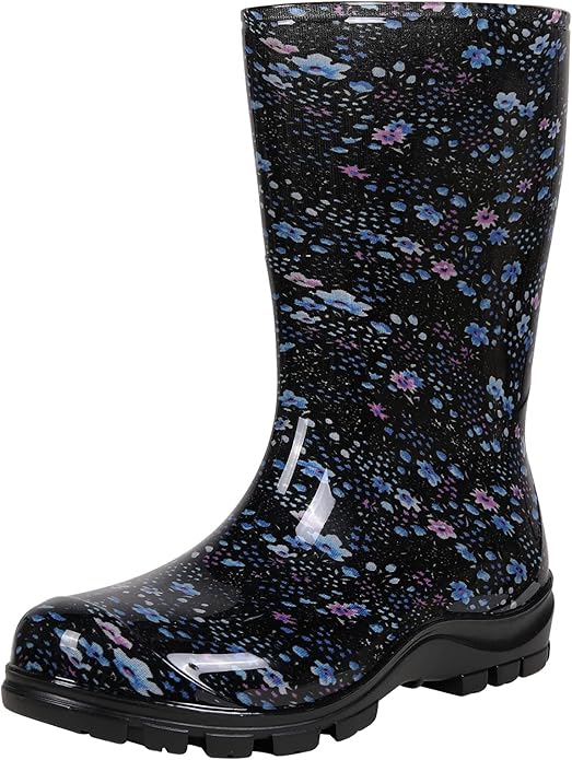 Asgard Women's Mid Calf Rain Boots Printed Waterproof Rubber Boots Short Garden Shose
