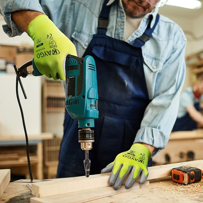 KAYGO Safety Work Gloves PU Coated-12 Pairs, KG11PB, Seamless Knit Glove with Polyurethane Coated Smooth Grip on Palm&Fingers, for Men and Women, Ideal for General Duty Work (Small, Green)