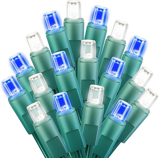 LED Christmas Mini String Lights, 14 Feet 50LEDs F5 Blue White Mini Lights, Connectable Christmas Tree Lights for Wreath Garland Holiday Party Wedding Outdoor Indoor Christmas Decoration, Green Wire