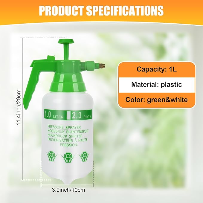 3 Pcs 1/4 Gallon Plastic Handheld Pump Sprayer – Garden Pressure Sprayer with Adjustable Nozzle for Plants, Cleaning, Household Tasks – Green