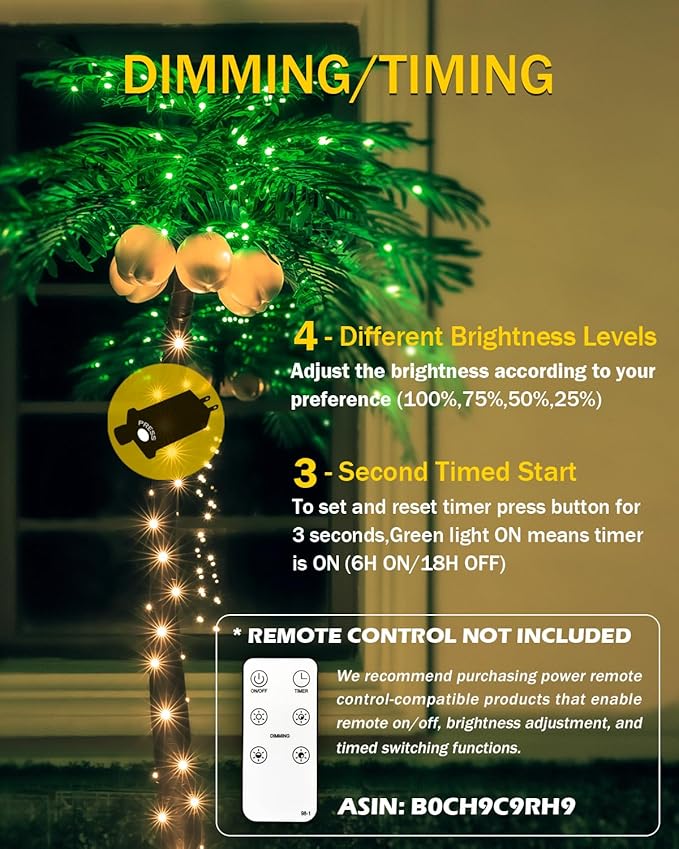 7ft Lighted Palm Tree 208 LED Lights with Glowing Coconuts - Dimmable, UL Certified, Waterproof - Ideal for Indoor and Outdoor Decoration