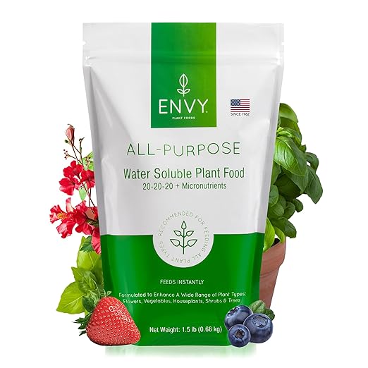 ENVY All-Purpose Plant Food | 100% Water Soluble, Professional Grade | Fertilizer for All Plants - Resealable Pouch W/Measuring Scoop (1.5 lb)