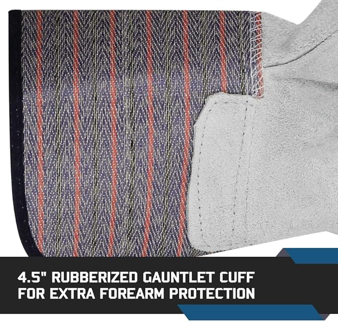 Glove Station Cowhide Leather Work Gloves for Men & Women – Work Gloves with Split Leather Palm, Rubberized Safety Cuff