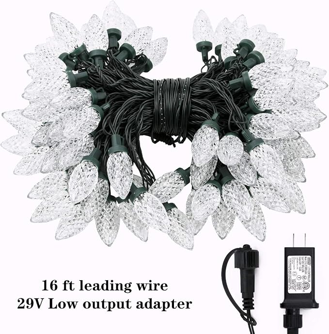 AWQ 100LED 81 FT C9 Christmas String Lights Plug in Fairy Twinkle String Lights 8 Modes Timer Function Waterproof Extendable for Indoor Outdoor Wedding Party Christmas Decoration (100, Warm White)