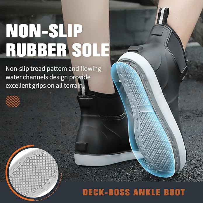 Mens Deck Boots, Saltwater Fishing Booties Rubber Waterproof Ankle Rain Boots, High-performance Footwear Chelsea Boots for Gardening Fishing Boating Camping Sailing