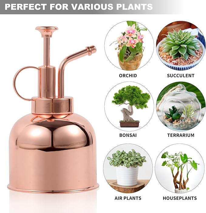 Plant Mister Spray Bottle, Metal Stainless Steel Plant Sprayer Mister, Small Watering Can Plant Spritzer with Top Pump for Indoor House Air Plants Succulents Outdoor Garden Decorative(Rose Gold)