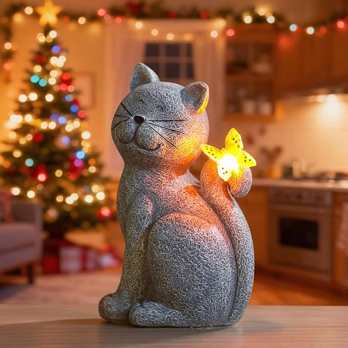 Nacome Cat Outdoor Statues for Garden: Outside Decor with Butterfly Clearance for Yard Art Lawn Ornaments Porch Patio Balcony Home House - Birthday Gifts for Grandma Mom Women