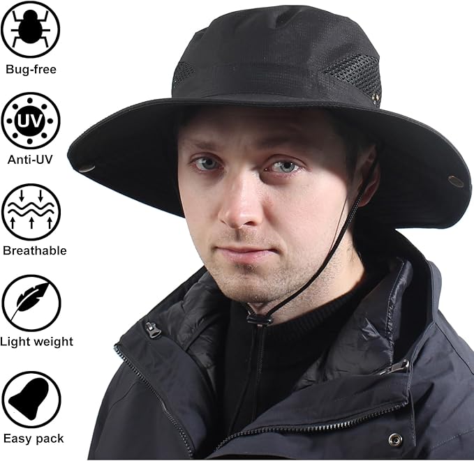 CAMOLAND Sun Hat with Removable Mesh Head Net Safari Hat Outdoor UV Protection