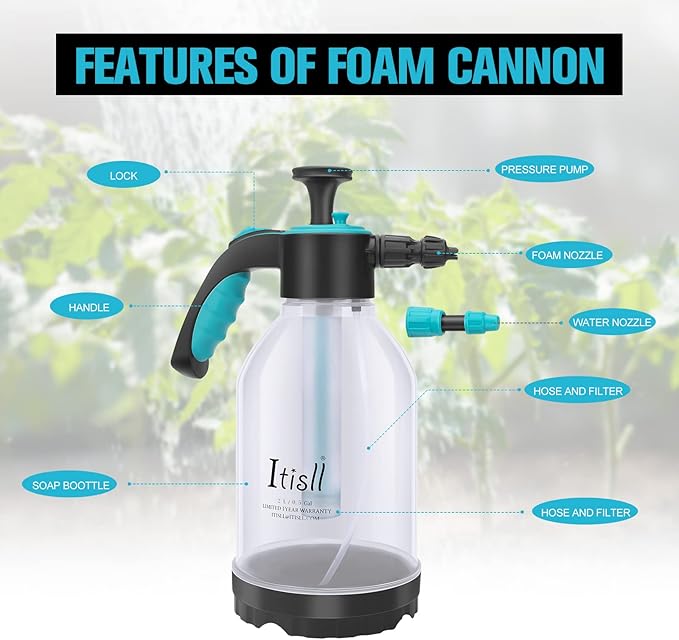 Itisll Manual Garden Sprayer Foam Nozzle Hand Lawn Pressure Pump Sprayer Safety Valve with Extended Spray Wand, Durable Polyethylene Rod 0.5 Gal