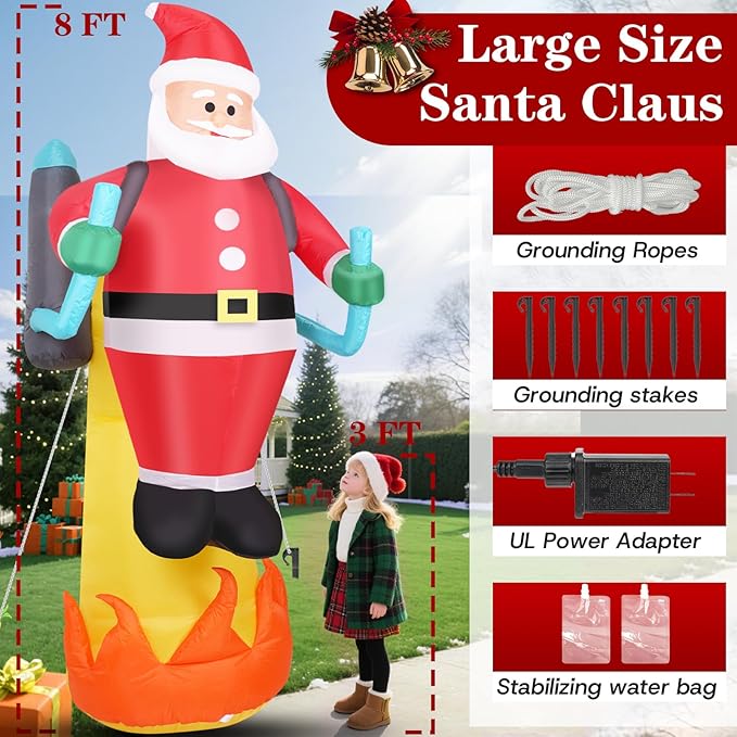 8 FT Christmas Inflatable Outdoor Decorations with LED Lights, Blow Up Yard Decorations for Christmas, Holiday Xmas Inflatables Garden Lawn Decor