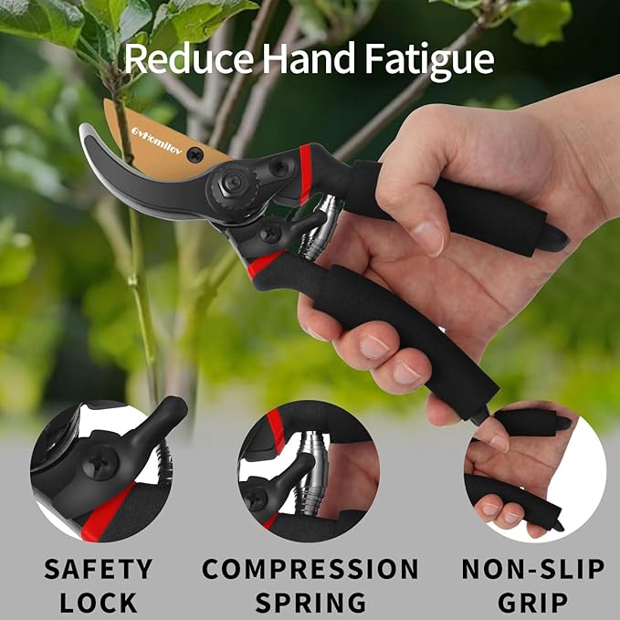 Pruning Shears for Gardening,8.5" Professional Bypass Garden Scissors,Hand Shears Heavy Duty，Pruners for Tree Trimming,Super Sharp SK5 Blade, Ergonomic Handle,Gardening Gift Women Men