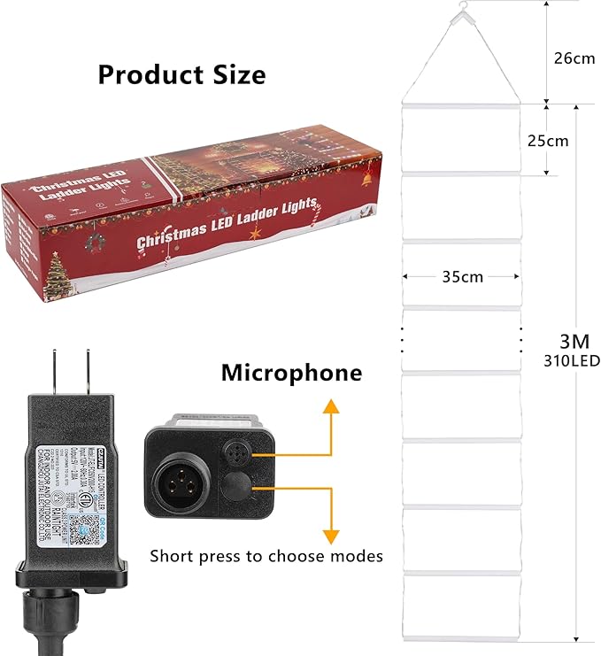 Toodour Outdoor Christmas Decorations Lights, Smart RGB Christmas Lights with Bluetooth & App Controlled, 10ft LED Ladder Light, Music Sync Color Changing Xmas Light for Home, Wall, Indoor Decor