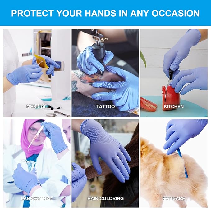 FINITEX Ice Blue Nitrile Exam Gloves - Powder-free, 1000 PCS Medical & Home Cleaning Gloves