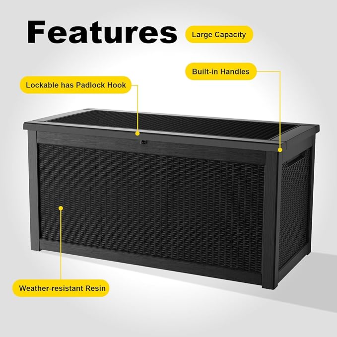 EasyUp 320 Gallon Deck Box Waterproof, UV Resistant Resin Outdoor Storage Box with Hydraulic Rod, Lockable Design and Enhanced Durability for Patio, Garden, and Poolside Use