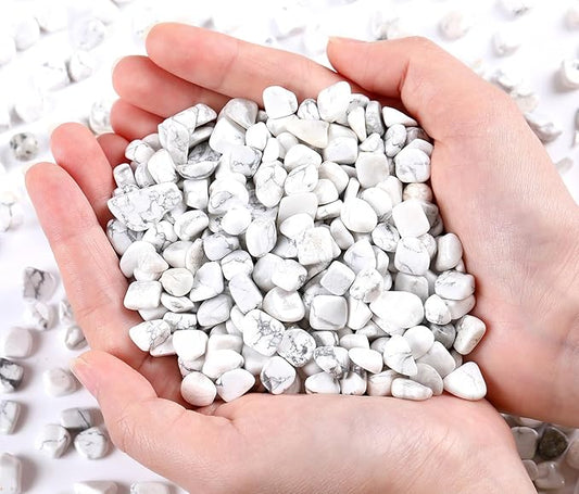 QINJIEJIE 0.9Lbs White Howlite Rocks for Plants Decorative Stones Aquarium Gravel Terrarium Pebbles Vase Filler Fish Tank Bowl Sand Bulk Crystal Polished Chips Planters Decorations