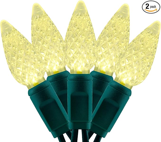 YULETIME Warm White One-Piece C6 Strawberry Christmas Lights 140 Count 71 Feet, 2 Sets 70 LED 35.5 ft High Waterproof UL Certified String Light (Warm White)