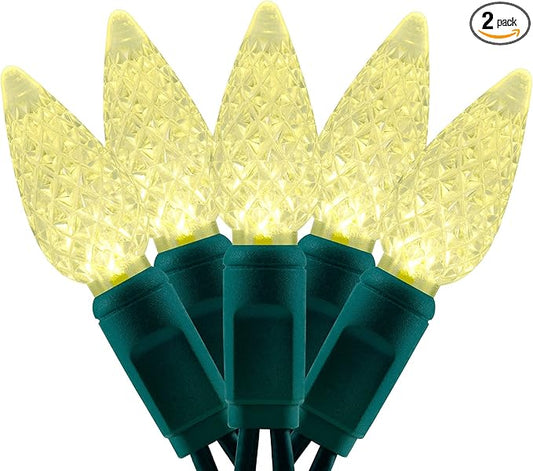 YULETIME Warm White One-Piece C6 Strawberry Christmas Lights 140 Count 71 Feet, 2 Sets 70 LED 35.5 ft High Waterproof UL Certified String Light (Warm White)