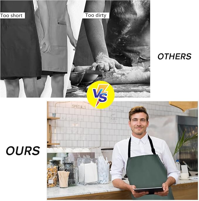 2 Pack Waterproof Rubber Vinyl Apron 40 Inch Light Duty Model Chemical Resistant Work Apron Clothes Durable Extra Long Black with Adjustable Bib Apron for Dishwashing Lab Work Butcher Cleaning Green