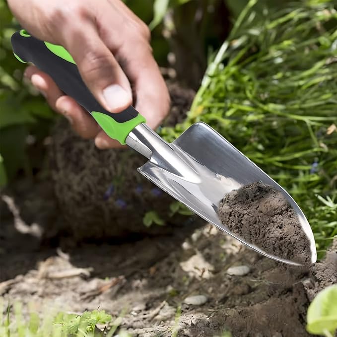 Garden Shovel Hand Trowel Mini Shovel Garden Tools Cast-Aluminum Heavy Duty Gardening Tool Soft Rubberized Non-Slip Handle Potting Tools for Planting, Transplanting, Weeding, Digging Soil (Green)