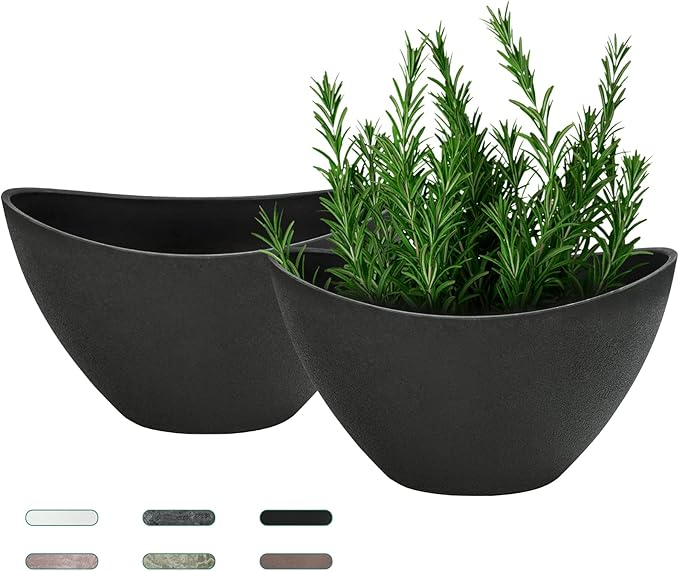 LaDoVita Plant Pots with Drainage Holes, 12 Inch Large Planters for Indoor Plants, Plastic Flower Pots Outdoor, Set of 2 Pack, Frosted Black
