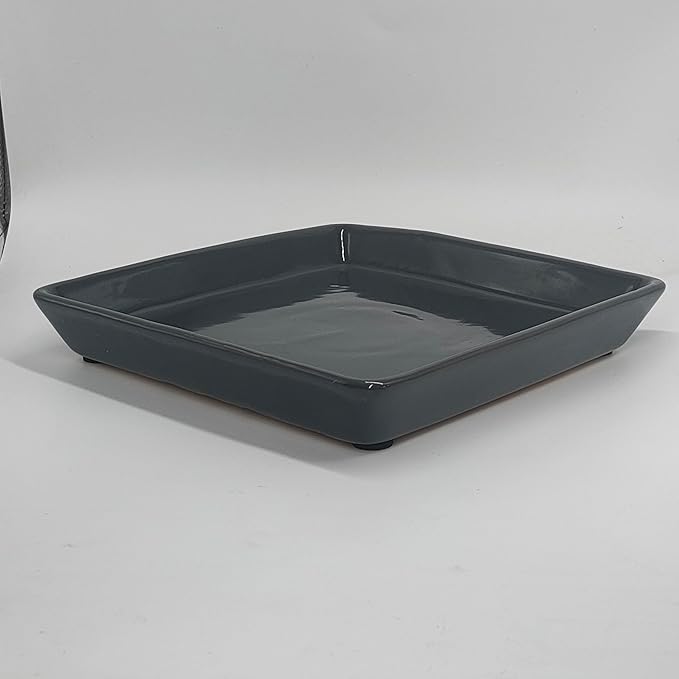 Square Plant Saucer 6 Inch 2 Pack，Plant Trays for Pots, Gray Ceramic Plant Saucers for Indoors Outdoors, Plant Drip Tray 4 6 8 10 12 14 Inch