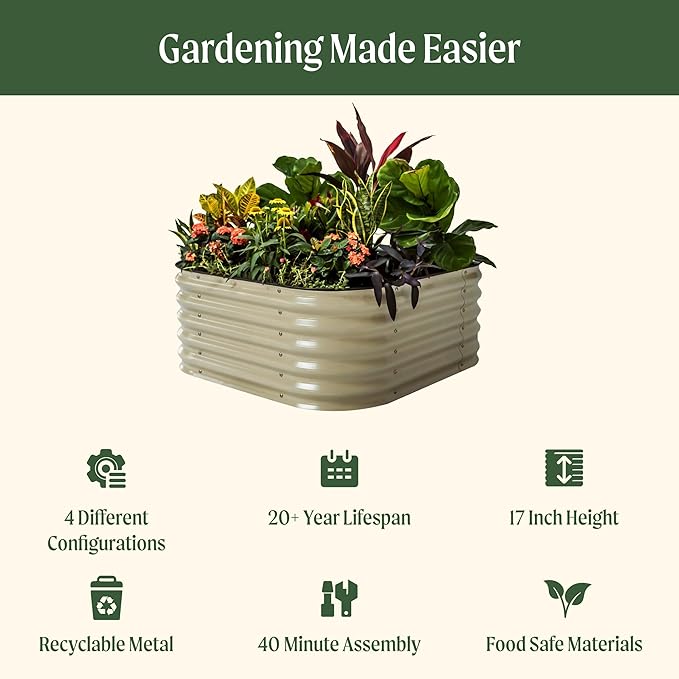 Vego garden Raised Garden Bed Kit, 17" Tall 4 in 1 Modular Metal Raised Garden Beds Kit, Metal Planter Box for Vegetables, Flowers, Herbs, Terra Cotta