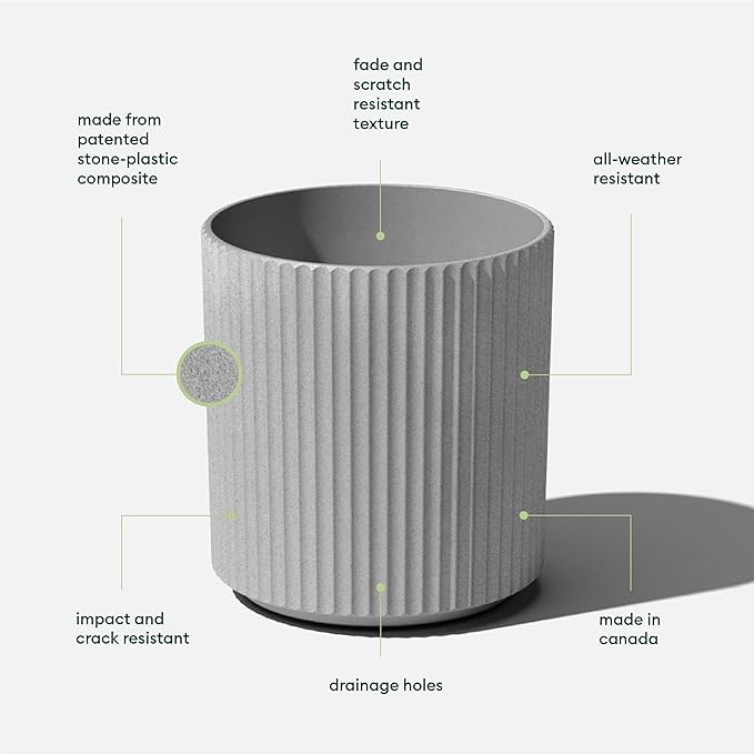 Veradek Demi Series Round Planter for Porch, Patio, Backyard | Durable Plastic-Stone Composite Material | Modern Décor for Tall Plants, Flowers