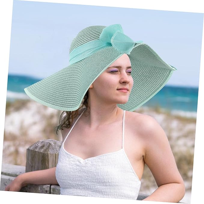 Wide Brim Straw Beach Hat for Women Foldable Summer Sun Hat with Bowknot Decor Brim UV Protection Comfortable Shade for Outdoor Travel and Garden Activities Multi