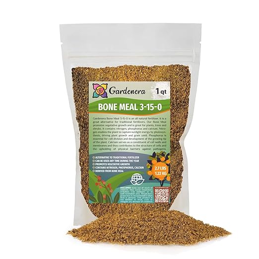 𝐁𝐄𝐒𝐓𝐒𝐄𝐋𝐋𝐄𝐑 Organic Bone Meal Fertilizer by Gardenera (4-12-0 NPK) All-Natural Plant Food Source of Nitrogen and Phosphorus for Bulbs, Gardens, Potted Plants, Trees, and Shrubs - 1 Quart