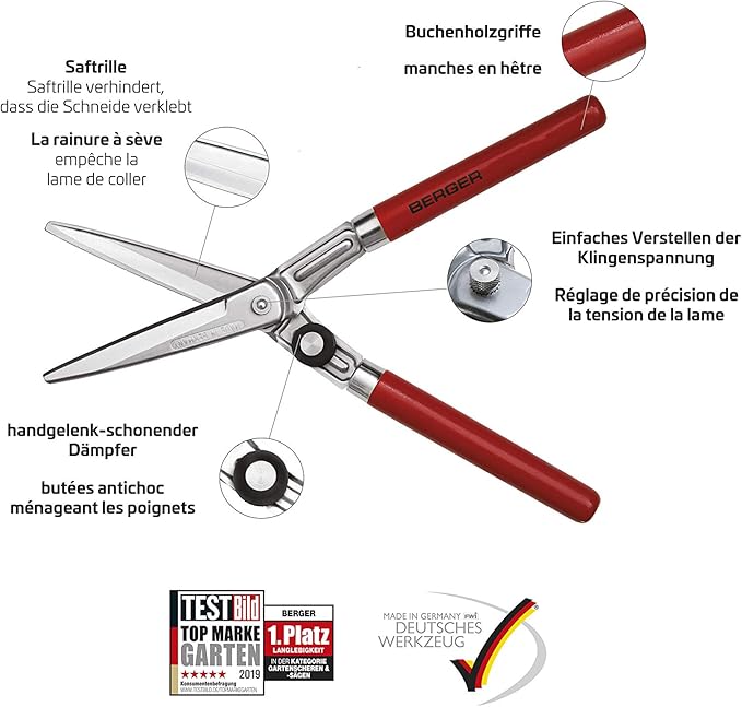 BERGER Topiary Shear 2510 with Beech Wood Handle Garden Shear with self-Sharpening Blades, Length 45 cm