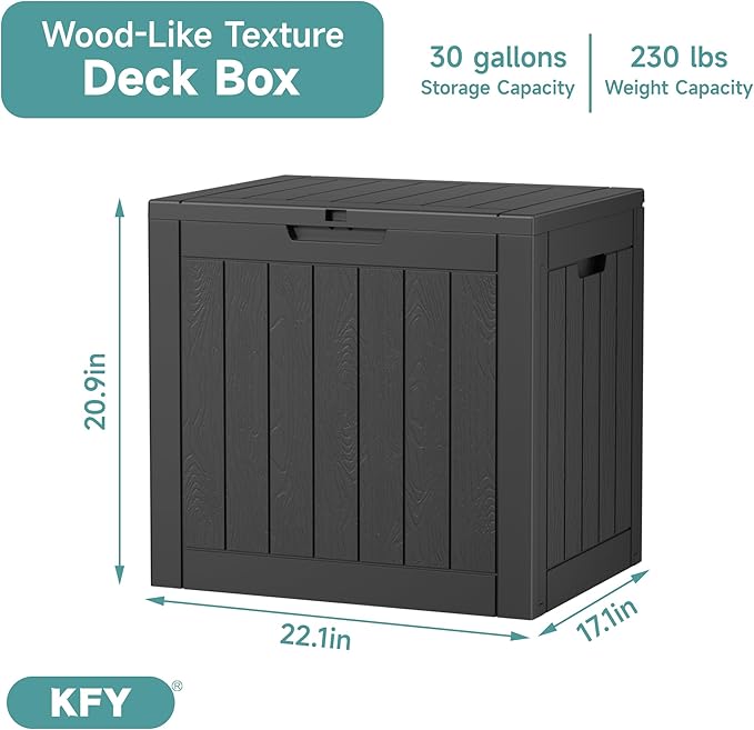 30 Gallon Waterproof Resin Deck Box, UV Resistant Outdoor Storage for Garden, Patio, Porch, Delivery,Striped Black