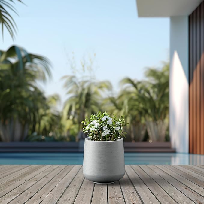 Kante 11.6" Dia Round Concrete Planter, Outdoor Indoor Large Plant Pots Containers with Drainage Hole and Rubber Plug for Home Garden Patio, Gray Concrete