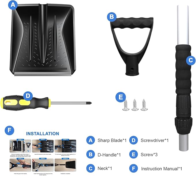 4 Pcs Kids Snow Shovels with D-Grip Handle, Adjustable Snow Shovels for Toddlers Boys Girls, Portable ＆ Lightweight Shovel for Garden, Camping, Driveway, Car, Outdoor Activities, Snow Removal (Black)