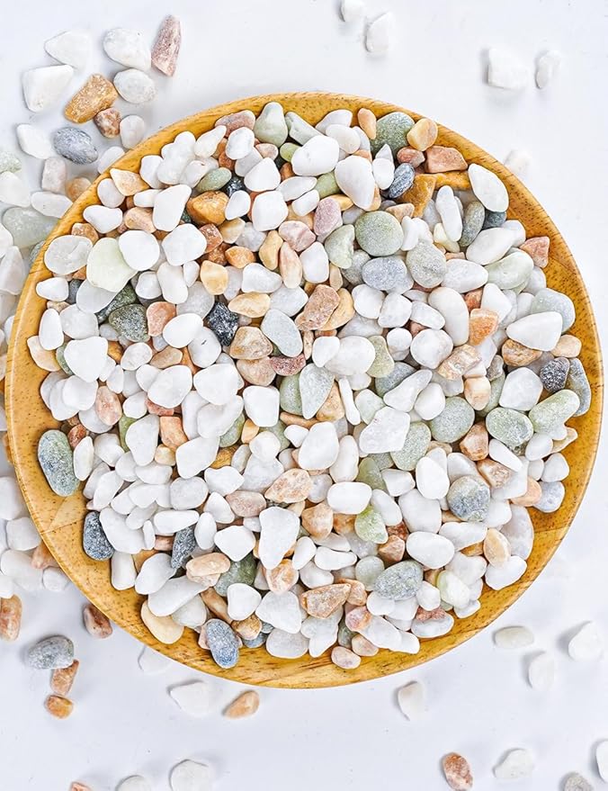 TOYPOPOR Mixed Color Decorative Rocks Stones Pebbles for Plants Garden Gravel White Rocks with Yellow, Green Pastel Accents Vase Fillers Natural Stone Top Dressing for Potted Plants Succulents 6 lbs
