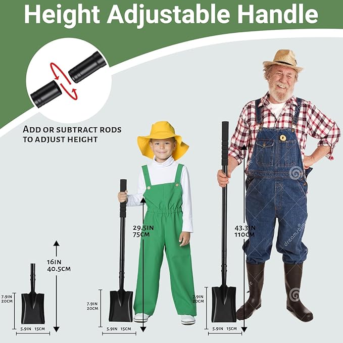 Shovel, Garden Shovels for Digging, Small Spade Square Trench Shovel with 43.3" Metal Handle,Mini Transfer Small Flat Shovels for Gardening,Planting,Digging,Landscaping,Camping,Kids Sand Beach Shovels