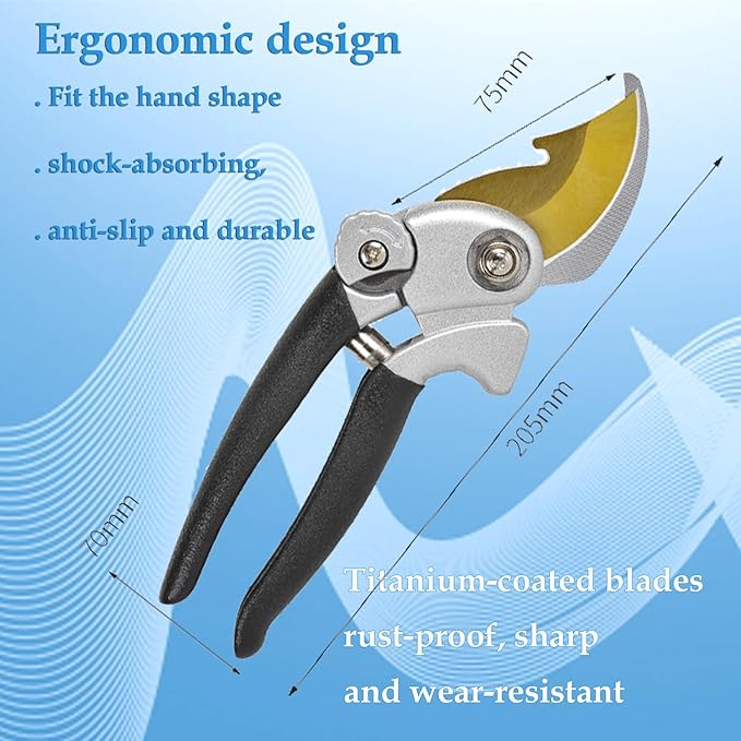 Ultra Sharp Germany Titanium Steel Pruning Shears - Cuts 3X Easier, Weak Hand Arthritis Snips, Rust-Resistant, Effortlessly 1-Inch Cut Capacity Garden Scissors, Ergonomic Handle (gt-o3, 1)
