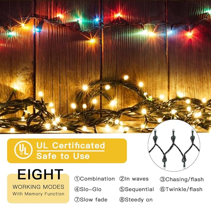 300 LED Christmas String Lights, 108FT - UL Certified Outdoor & Indoor Fairy Lights for Tree, Patio, Garden, Party, Wedding, Halloween, Holiday Decor