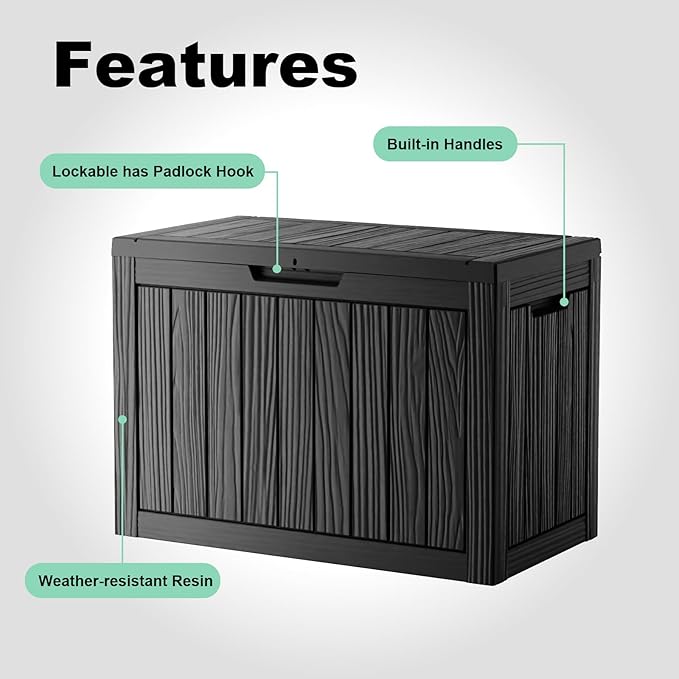 45 GallonOutdoor Storage Box,Resin Deck Boxes Waterproof, IndoorOutdoor Bin for Package Delivery, Patio Cushions, Gardening Tools, Lockable, UV Resistant