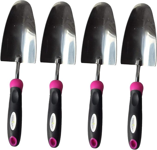 Garden Guru Super Strong Garden Trowel Hand Shovel - Stainless Steel - Rust Resistant - Ergonomic Grip - Perfect Tool for Gardening, Weeding, Transplanting and Digging in Garden Beds (Pink 4 Pack)