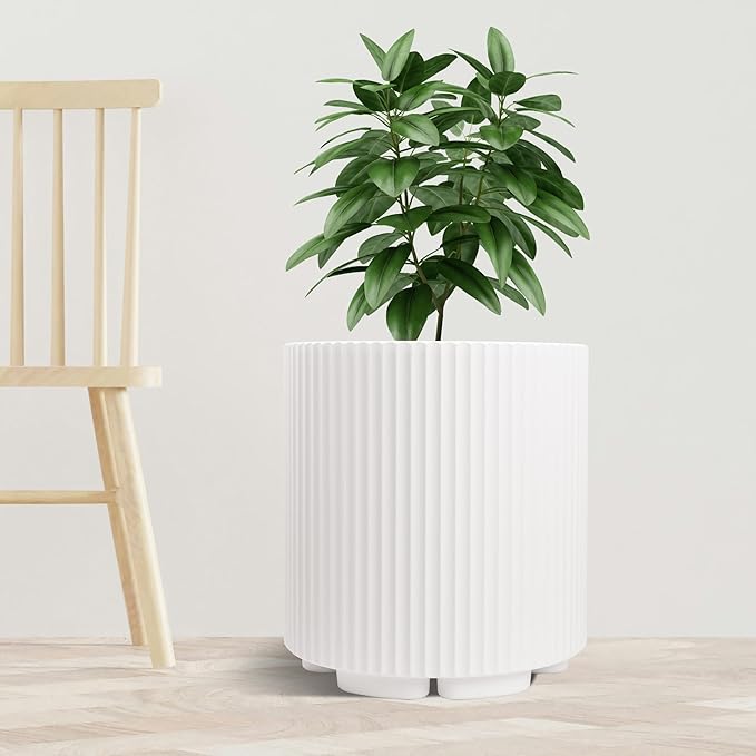 Kozyard Round Planter 16’’H Plant Pots for Indoor Outdoor Porch, Patio, Backyard Planters with Water Reservoir Modern Décor for Tall Plants, Flowers (16inch/White)