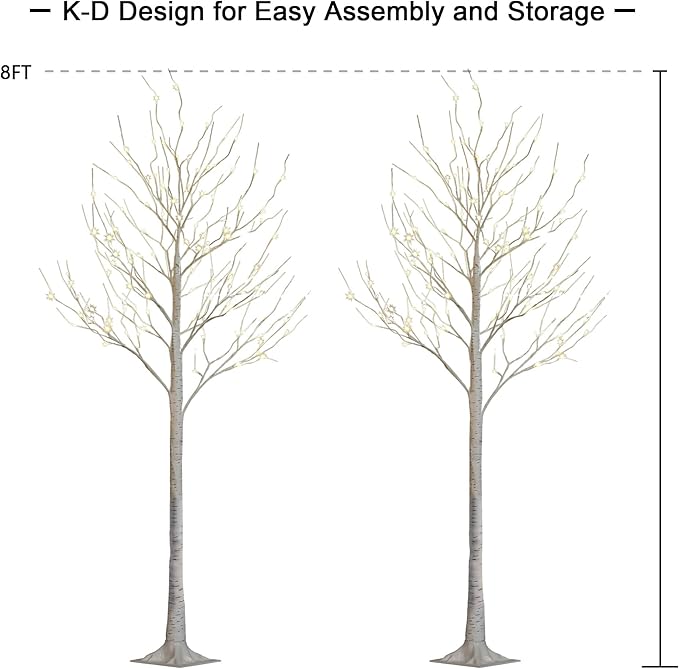 LIGHTSHARE 8 Feet 132L LED Birch Tree Lights, Pack of 2, Warm White, for Holiday Party and Christmas Decoration, Indoor and Outdoor Use