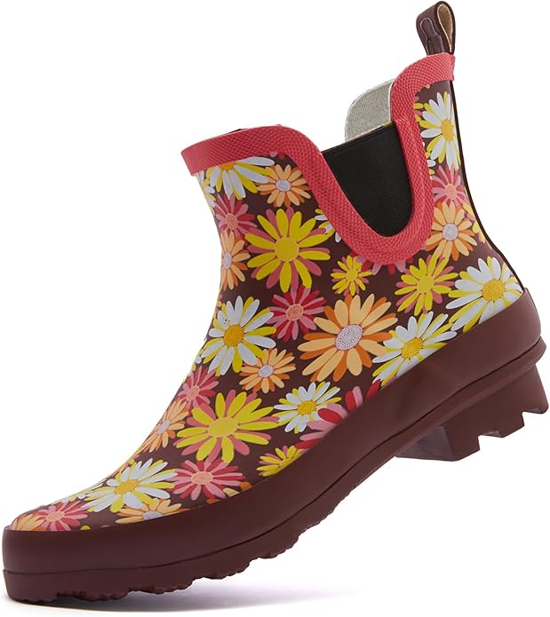 SWIFTFROG Rain Boots for Women - Waterproof Ankle Garden Shoes Anti-Slipping Floral Printed Rainboots for Ladies Stylish Light Ankle Rain Shoes, Women's Rain Footwear