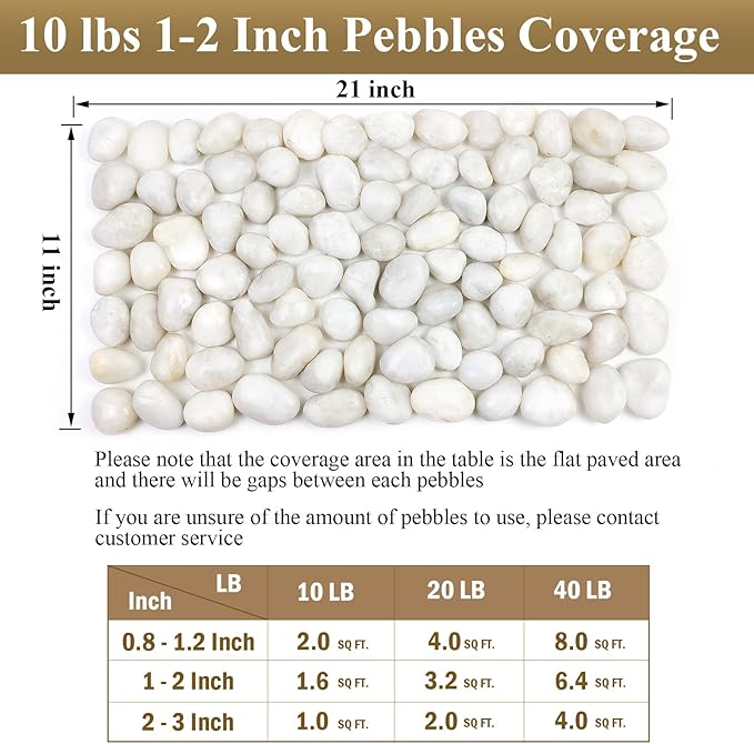 White River Rocks, Polished Pebbles for Indoor Plants, Decorative White Stones for Plants, Vase, Aquarium, Fish Tank, Landscaping and Garden(10 lbs,1-2 inch)